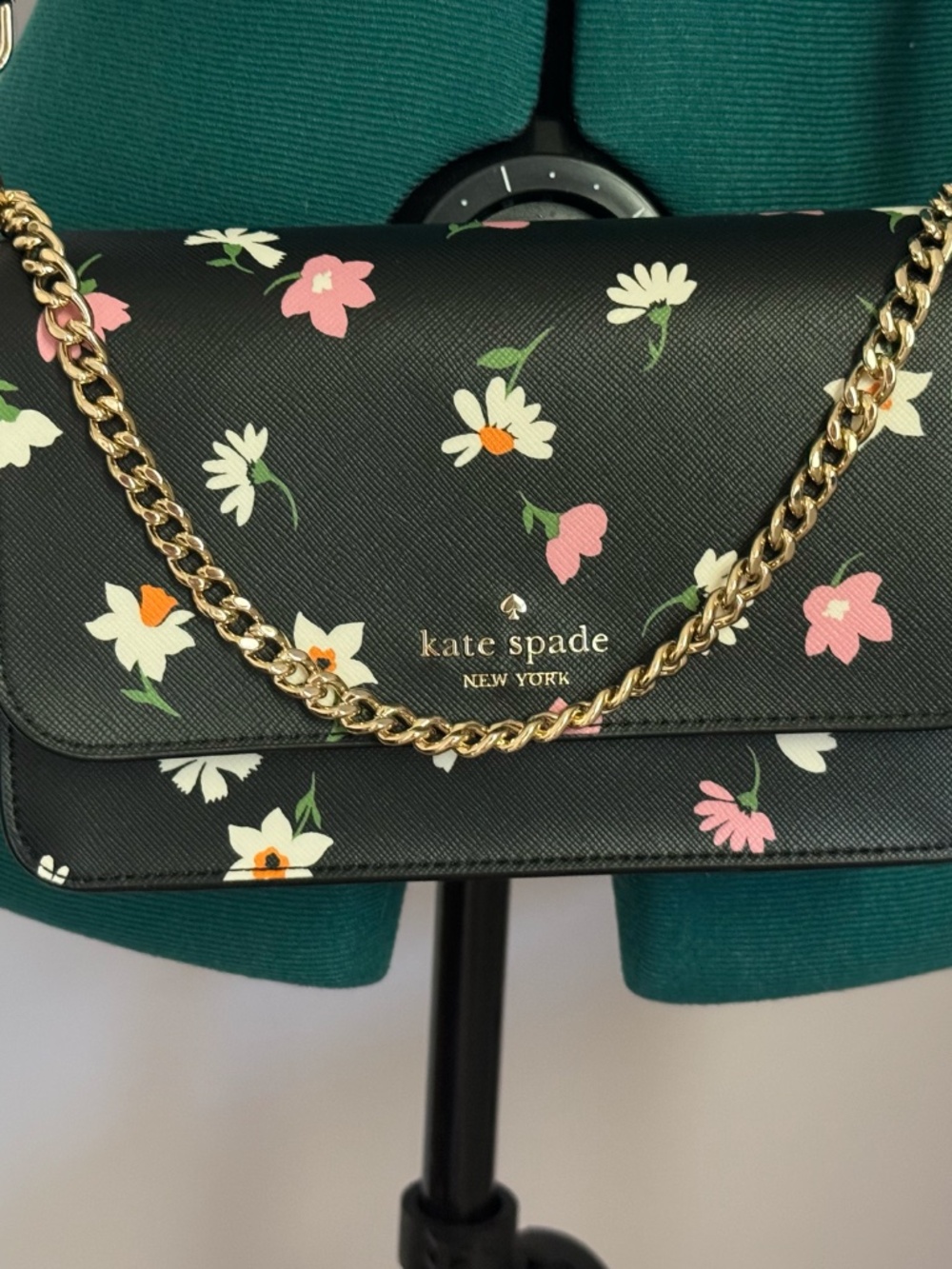 Kate Spade Black with Daisy Crossbody with Daisies & Pink Flowers & Wallet NWOT